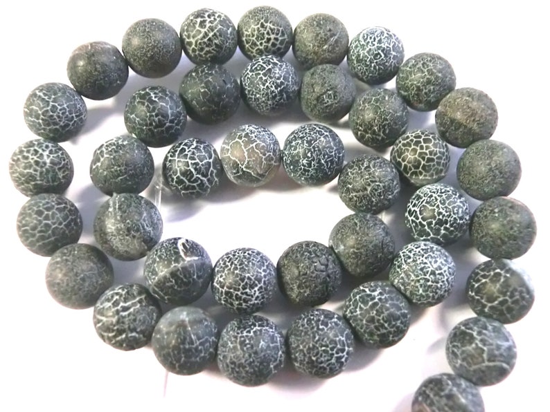 Agate patinée patinée 6/8 mm noir gris perles mates rondes 1 brin 8mm