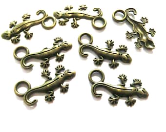 10 pendentifs Gecko 22 mm couleur bronze #S329