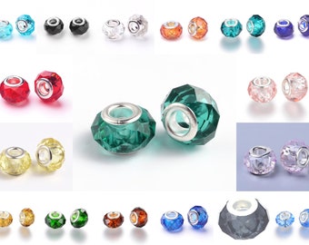 5 Perle modulari Perle di vetro Rondelle europee Perle a foro grande Perle sfaccettate Perle tagliate in vetro