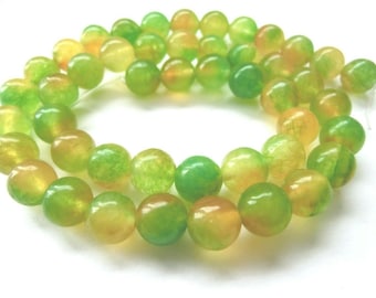 Jade beads green yellow 8 mm round jewelry beads 1 strand #12