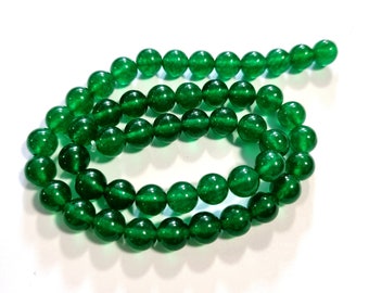 Perles boules vert jade vert foncé 8 mm sur 1 fil rond