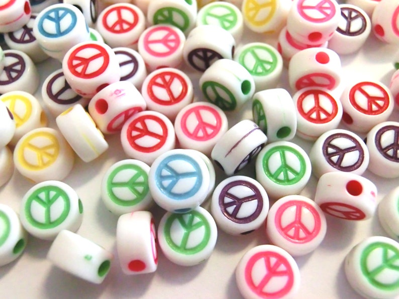 Smiley Beads Happy Beads 50-200 Pieces Peace Sign Peace weiß bunt #26