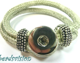 Armband hellgrau für Druckknöpfe Chunks Kunstleder Button Druckknopf Rohling #30