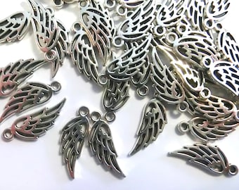 Angel Wings 50 WINGS Pendant Color Antique Silver Charms #S227