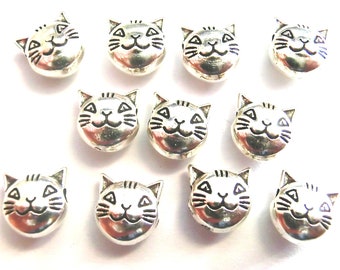 Spacer chat 8 mm couleur argent antique kitty perles d’espacement en métal #S637