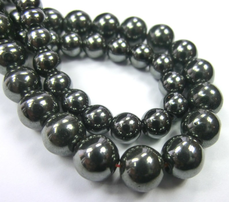 Hématite 4,6,8 mm 1 brin perles boules rondes image 2