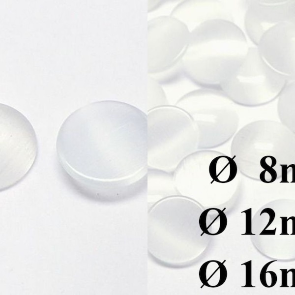 10 Cabochons Cateye Auswahl 8 / 12 / 16mm rund flach weiß Glas Katzenauge catseye synthetisch