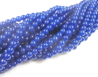 Jade bleu foncé 8 mm boules bleues perles 1 brin rond