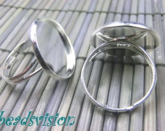 10 ring blanks for 18 mm cabochon settings color silver adjustable #S525