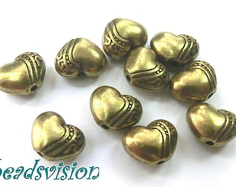 Spacer HEART 10 mm 10 / 40 spacers color bronze metal beads #S503