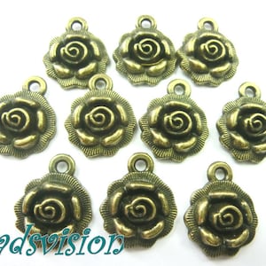 Rose Charms Flower Pendant Color Bronze Metal #S410