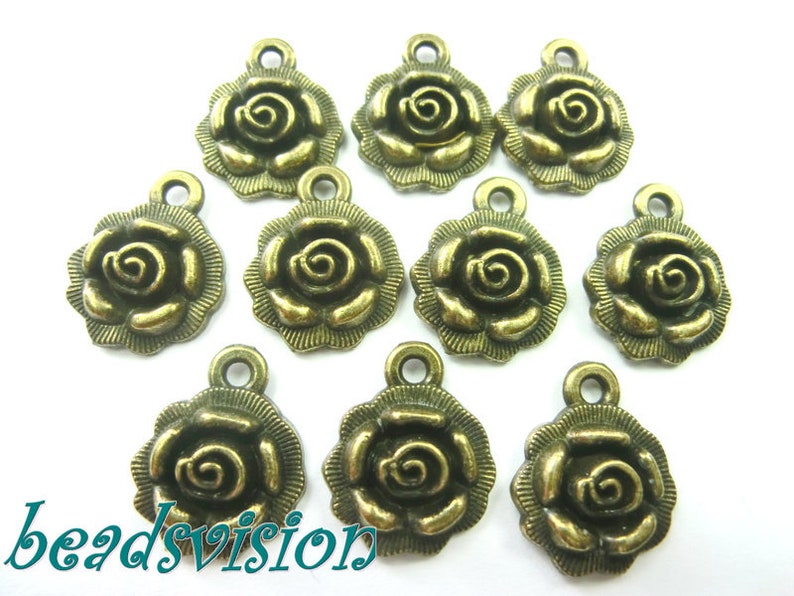 Rose Charms Fleur Pendentif Couleur Bronze Métal S410 image 1