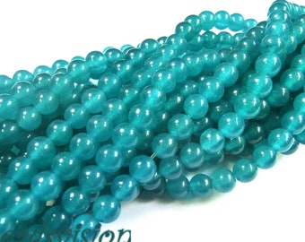 Perle di palline di giada blu verde 8 mm 1 filo tondo