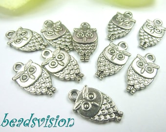 Pendentifs hibou 10/40 pièces couleur métal argenté antique 18,5 x 10 mm#S555