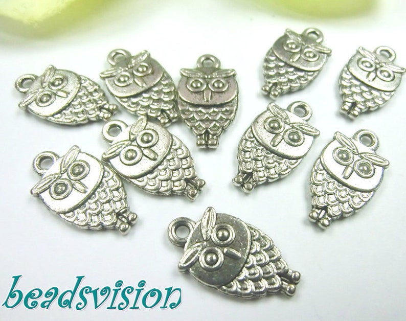 Owl pendant charms 10/40 pieces color antique silver metal 18.5 x 10 mmS555 image 1