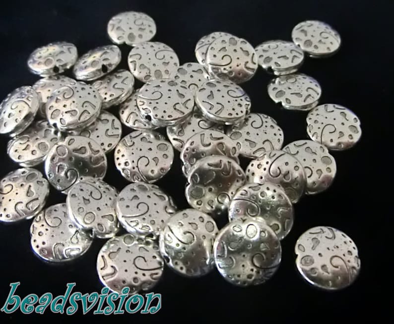 10/ 40 spacer metal beads coin color antique silver 10 x 3.5 mm S486 image 1