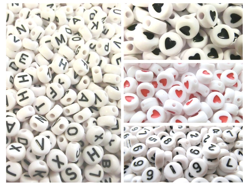 5 1000 Buchstaben A-Z Mix Alphabet weiß Schwarz rund Acryl Spacer Auswahl Buchstabenperlen Herz Zahlen Einzelbuchstaben Perlen 20 Bild 1