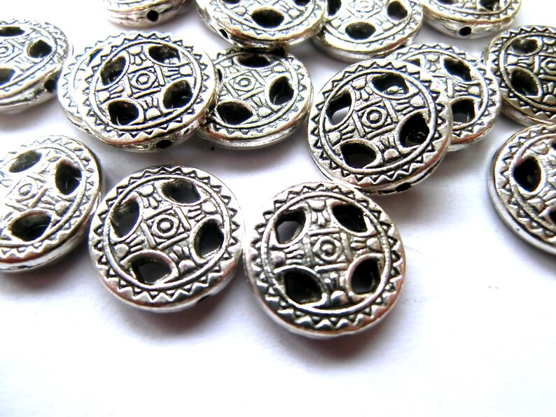 Metal beads spacer coin 14 mm color antique silver 10 / 40 pieces S167 image 3