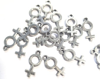 Gender Symbol Woman Female Pendant 20 Charms Color Antique Silver Metal #S389