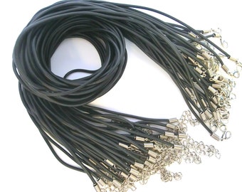 Kautschukkette Kautschukband Halsband Halskette 2mm  mit Karabiner Verschluß Schwarz