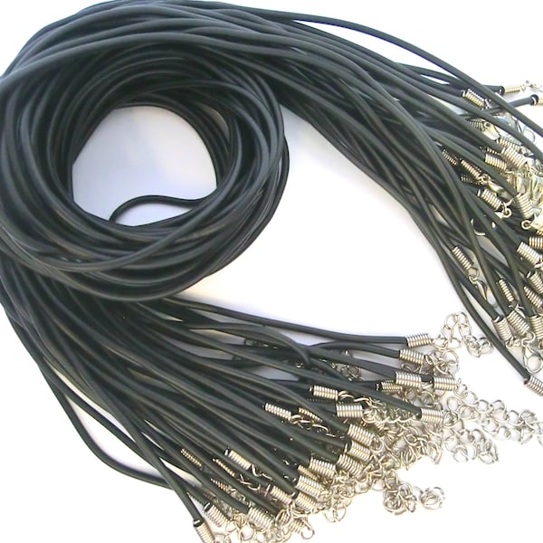 Kautschukkette Kautschukband Halsband Halskette 2mm  mit Karabiner Verschluß Schwarz