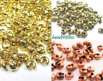 50 laminating beads, squeeze beads, cover beads, color choice, gold, bronze, copper, 4 x 2.5 mm, jewelry accessories