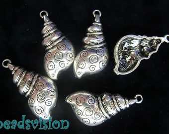 5 pendant charms snail shell color antique silver #S247