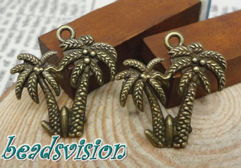 10 pendant charms palm color bronze 21 x 20 mm metal S563 image 1