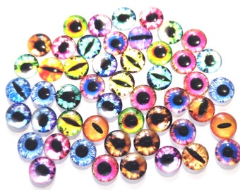 50 x Glass Cabochons 12mm Round Flat Set Eye Mix Glass Cabochons #41