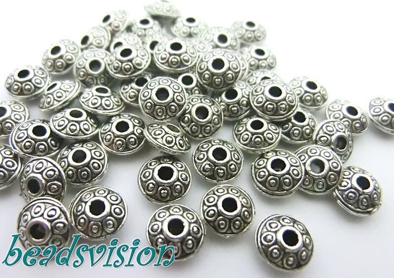 50 perles métalliques despacement 6 x 3 mm couleur argent antique rondelle ronde en métal S535 image 1