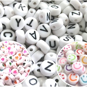 1000 Buchstaben A-Z Mix Perlen Buchstabenperlen Alphabet Herzperlen Smileyperlen bunt rund 7mm Acryl Perlen auffädeln