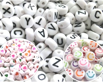 1000 Letters A-Z Mix Beads Letter Beads Alphabet Heart Beads Smiley Beads Colorful Round 7 mm Acrylic Beads