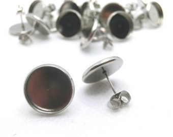 Stainless steel stud earrings for 6-12 mm cabochons color silver dark blanks