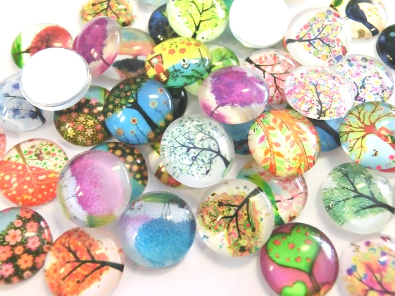 Glass cabochons motif tree 50 pieces 12 mm mix 107 image 4