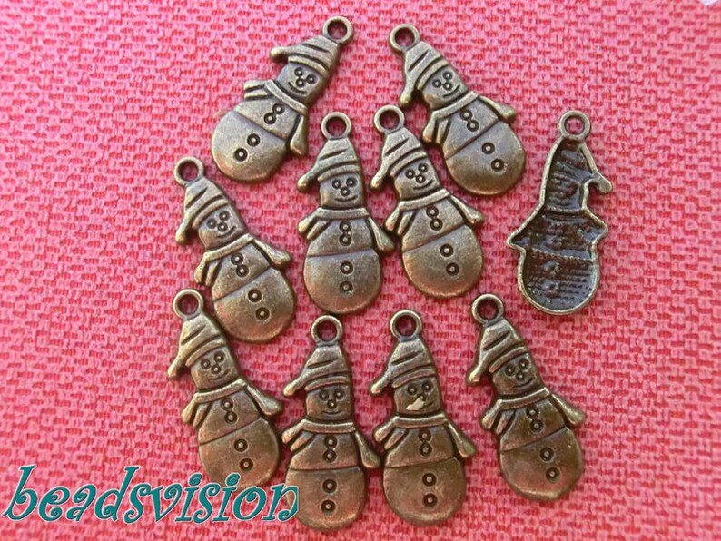 10 pendentif Bonhomme de neige Charms couleur bronze 25 mm Hiver Noël S356 image 1