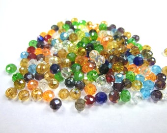 200 faceted glass beads rondelle 4 x 3 mm round beads glass mix colored