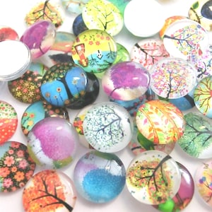 Cabochon in vetro con motivo albero 50-200 pezzi 12 mm mix #107
