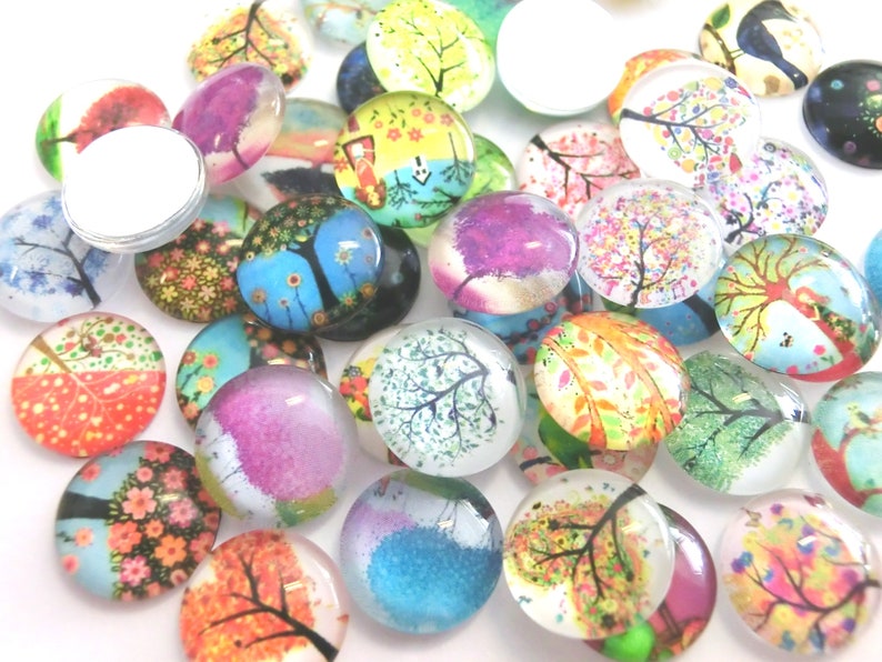 Glass cabochons motif tree 50 pieces 12 mm mix 107 image 1