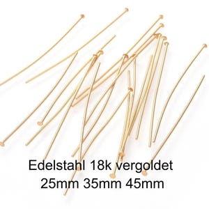 NIETSTIFTE Edelstahl 18k vergoldet 25, 35, 45mm Kopfstifte 20-50 St.