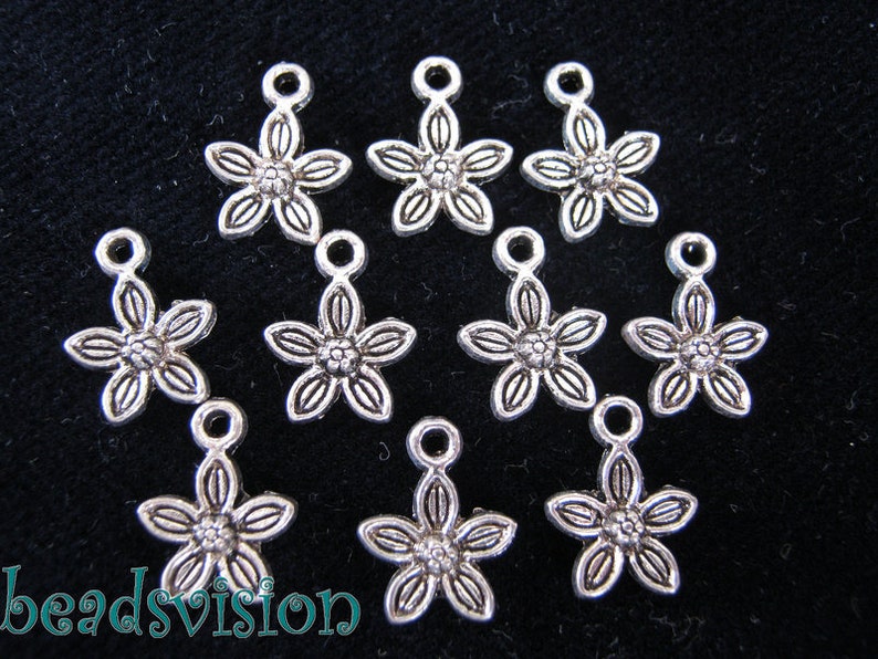 Flower pendant charms color antique silver S215 image 1