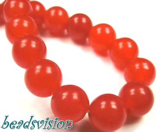 Jade 8 mm round bright red balls beads 1 strand