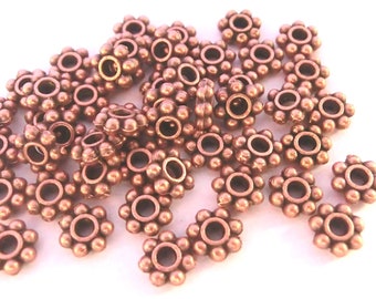 50 / 250 perles métalliques d’espacement de marguerite 6 mm couleur cuivre perles rondes en métal plat métal #S355