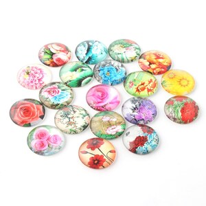 50 Glass Cabochons 12 mm Motif Flower Glass Cabochons Mix 101 image 4