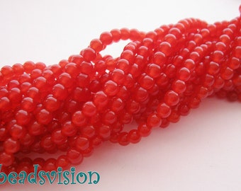 Jade light red balls beads 4 mm 1 strand round