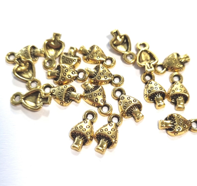 20 pendant charms mushrooms color gold 13 x 7 mm metal 631 image 1