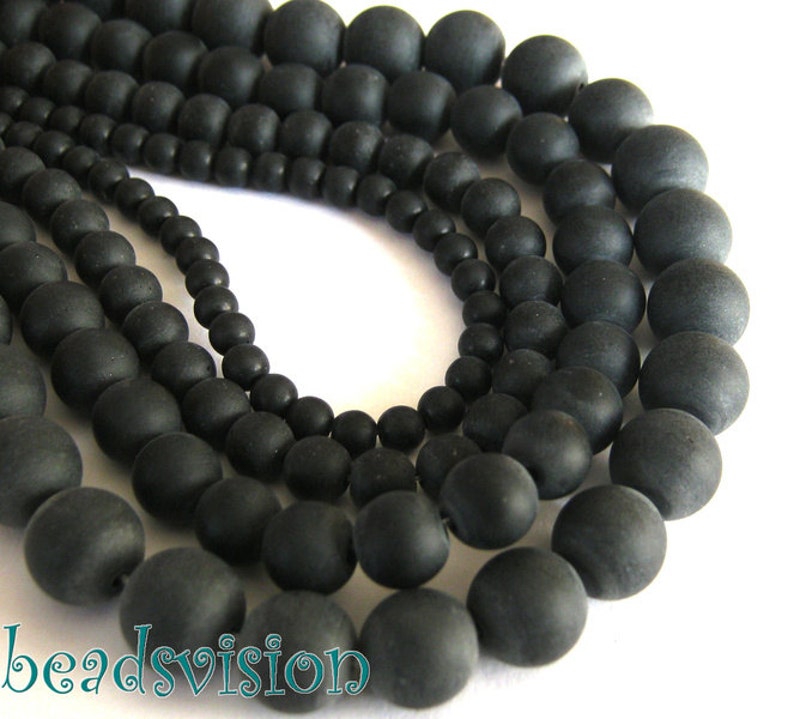 Glass beads 4,6,8,10 mm black beads matt round image 1