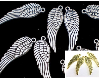 15 ailes d'ange WING Charms 30 x 10 mm choix de couleur antique argent or porte-bonheur métal pendentif en métal