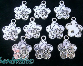 10 pendant charms flower color antique silver 18 x 15 mm #S367