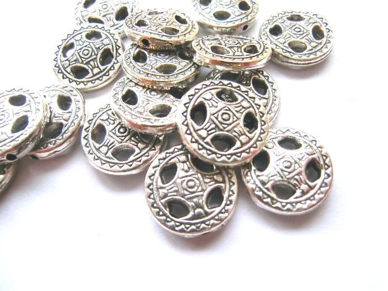 Metal beads spacer coin 14 mm color antique silver 10 / 40 pieces S167 image 2