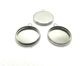 Settings for 12 mm cabochons stainless steel pendant blanks color antique silver chain pendant #S219